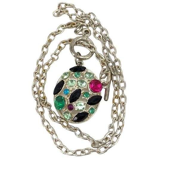 Womens Silver Multi-gem Pendant Necklace 22" Front T-Clasp 0836 Facet Fashion - Picture 6 of 10